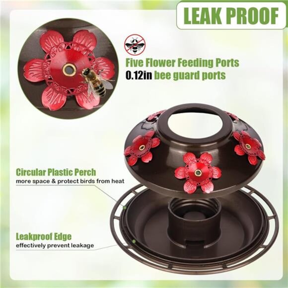 Hummingbird Feeder, Hand Blown Glass Hummingbird Feeders for Outdoors Hanging - Picture 5 of 7